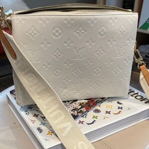 Copy Louis Vuitton Cream Embossed Crossbody Bag